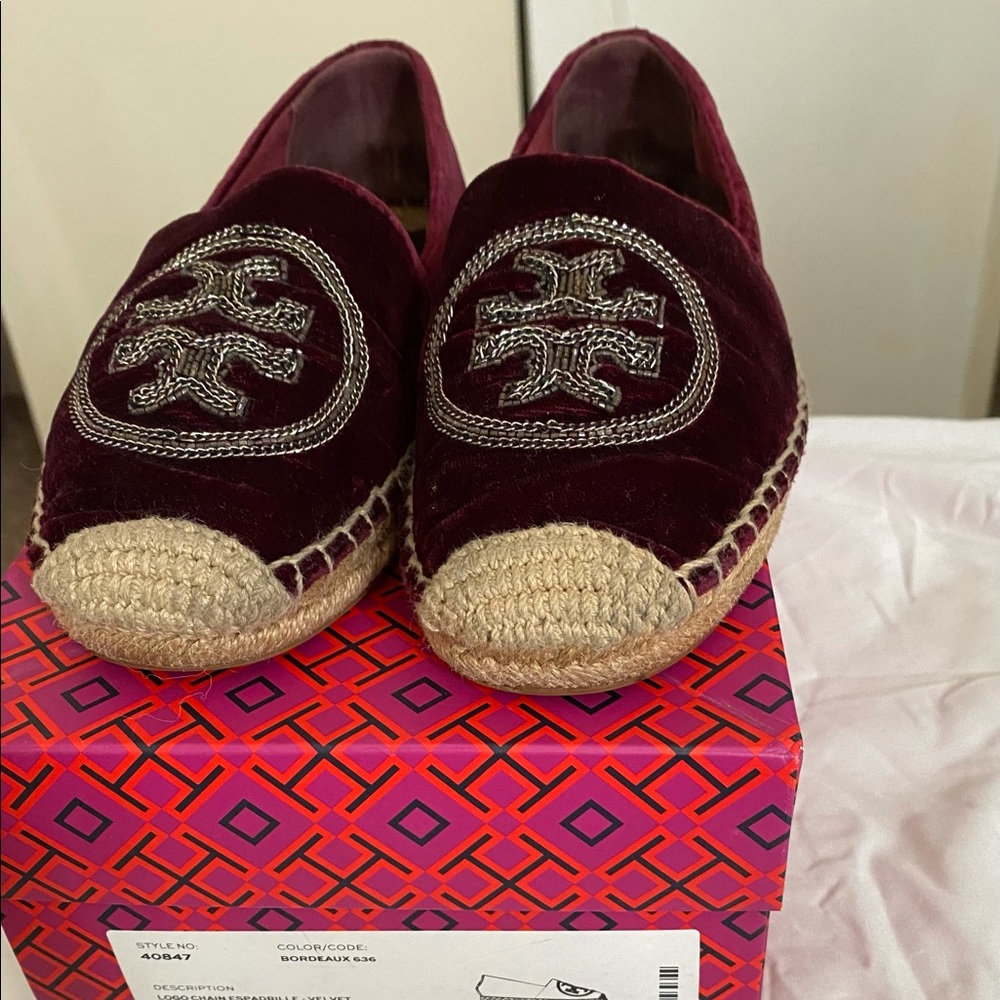 Paid or tory burch espadrilles.